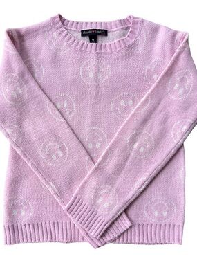Derek Heart Pink Crewneck Sweater with White Smiley Motif